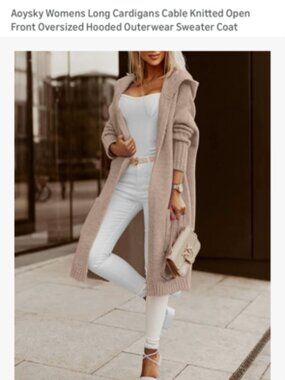 Aoysky Womens Long Cardigans Cable Knitted Open Front Oversized Hooded Size M